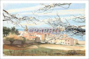 Postcard Modern Cartina The village of Saint Tropez Watercolor Jean Michel Se...