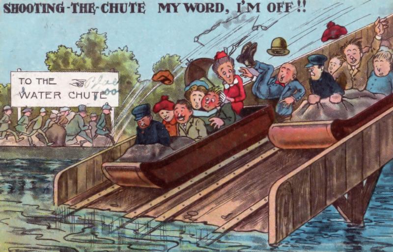 Water Chute Theme Park Antique Comic Humour Postcard