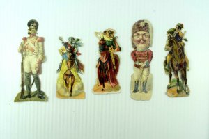 1880's-90's Victorian Die-Cut Lot Of 5 Knight Soldiers Horses Fabulous PD404