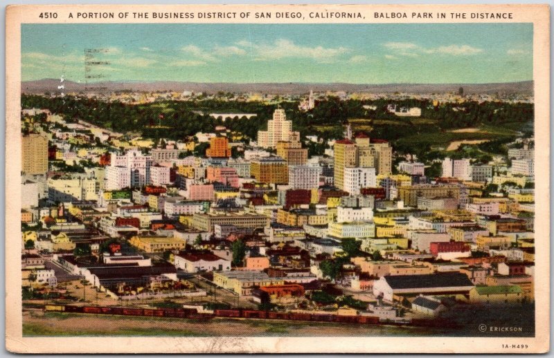 1936 A Portion Of Business District San Diego California Balboa Park CA Postcard