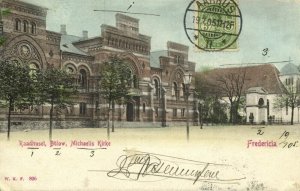 denmark, FREDERICIA, Raadhuset, Bülow, Michaelis Kirke (1905) Postcard