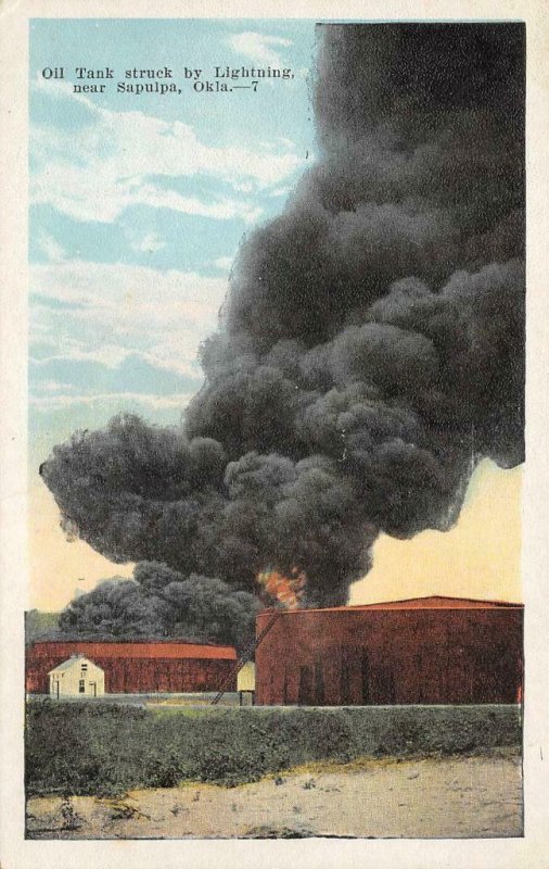 Oil Tank struck by Lightning, near Sapulpa, Oklahoma c1920s Vintage Postcard