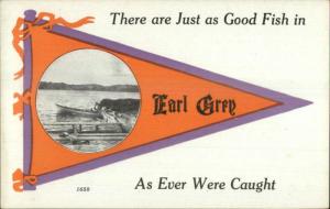 Earl Grey Saskatchewan? Fishing Exaggeration & Pennant c1910 Postcard