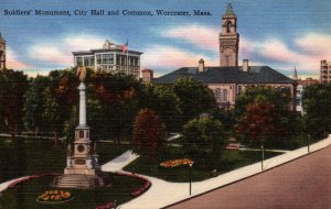 Massachusetts Worcester Soldiers' Monument City Hall and Common