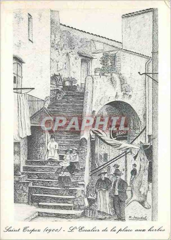 Postcard Moderne Saint Tropez Belle Epoque The Staircase of the Place aux Herbes