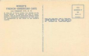 1940s Washington DC Bonat French Cafe Restaurant Linen Advertising Postcard