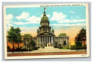 Vintage 1946 Postcard State Capitol Abraham Lincoln Statue Springfield Illinois