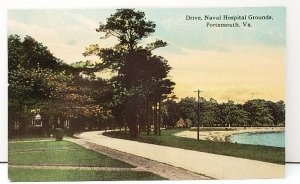 Naval Hospital Grounds, Drive, Portsmouth Va. Postcard C12