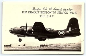 1940s WW2 DOUGLAS DB 7B BOSTON R.A.F. ATTACK BOMBER  RPPC POSTCARD P2806G