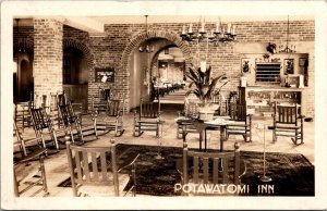 RPPC Interior, Potawatomi Inn Angola IN Vintage Postcard V71