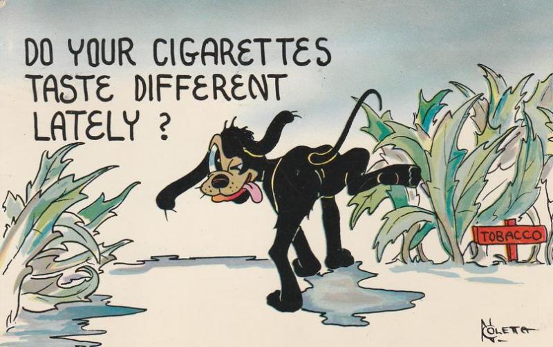 Dog Peeing on Tobacco Plants - Cigarettes, Humor - pm 1981