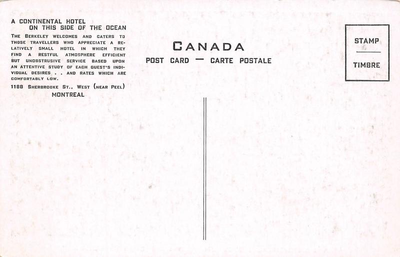 Montreal PQ Berkeley Continental Hotel~Champs Elyesees~Terrace~Sherbrooke 1940s