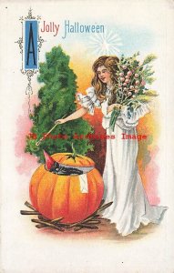 325209-Halloween, Samson Brothers No S 619-4, Girl Playing with Black Cat in JOL