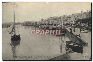 Old Postcard Trouville Harbor at high tide Boat