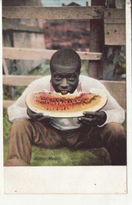 BLACK AMERICANA   Eating WATERMELON  postcard