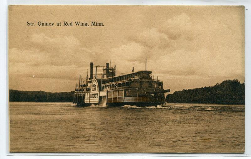 Steamer Quincy Mississippi River Red Wing Minnesota 1910c postcard