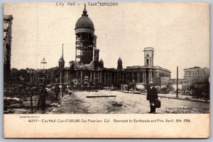 Vtg San Francisco California CA City Hall 1906 Earthquake Fire Disaster Postcard