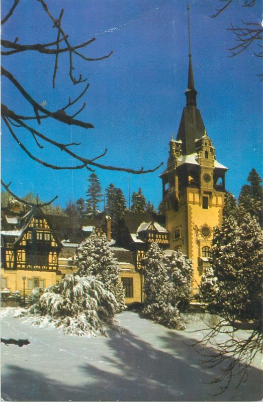 peisaj de iarna vedere din Sinaia Muzeul Peles Romania carte postala