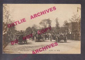 Chicago ILLINOIS RPPC 1909 PRESIDENT TAFT Parade BRASS ERA ROADSTER 2487 License