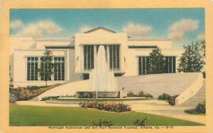 Atlanta Georgia Municipal Airport & Fountain Linen Postcard Unused