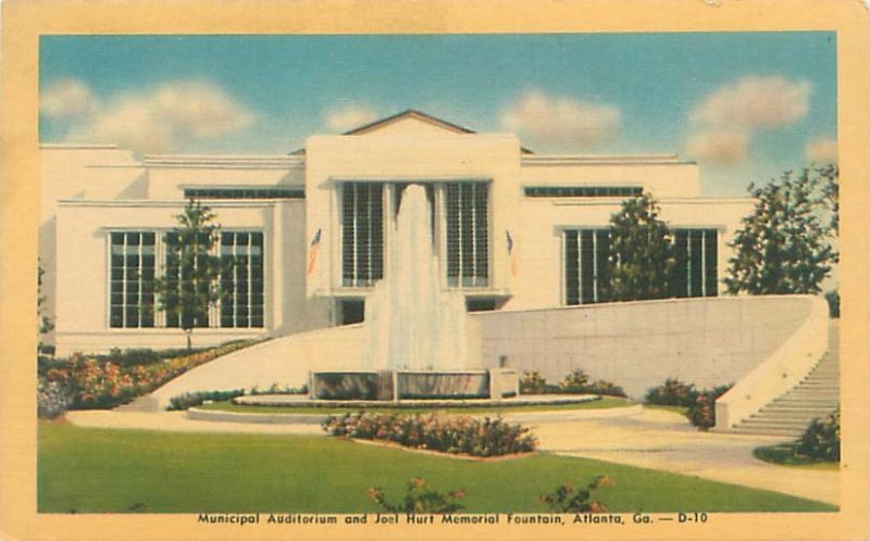 Atlanta Georgia Municipal Airport & Fountain Linen Postcard Unused