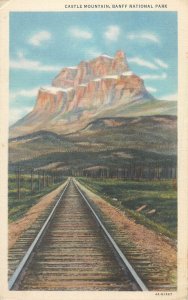 Canada Castle Mountain Banff National Park railroad scenic postcard 