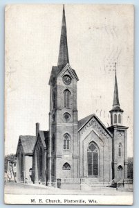 Platteville Wisconsin WI Postcard ME Church Exterior Front View Building 1913