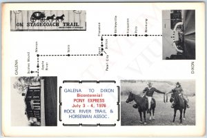 1976 Galena IL to Dixon ILL Bicentennial Pony Express Map Postal Route Lg. PC M1