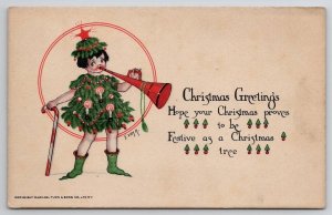 Tuck Christmas Symbols Little Girl Dressed As Tree With Candy Cane Postcard U27
