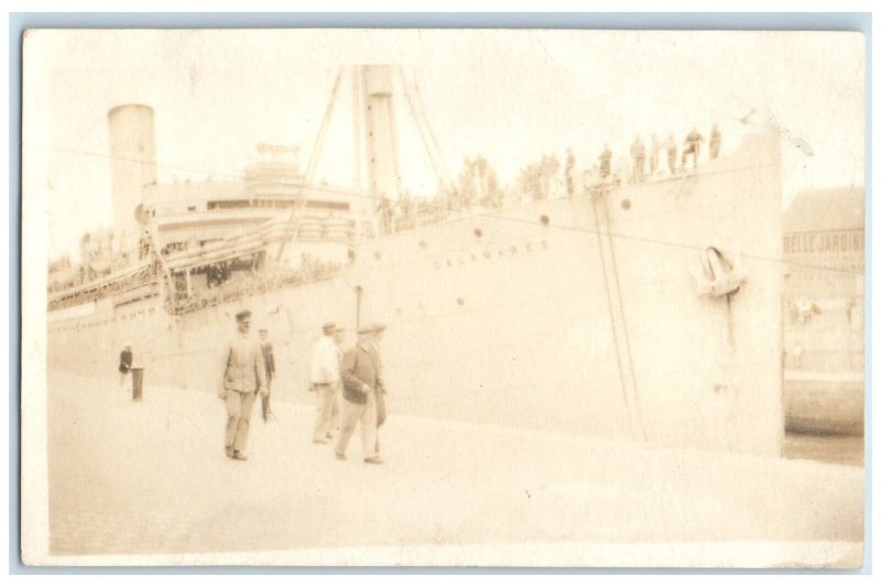c1910's US Navy Soldier Cargo Ship Calamares WWI RPPC Photo Antique Postcard