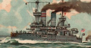 WWI German Imperial Navy Battleship Leading the Fleet US Flag Willy Stower Art