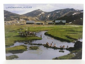 Hikers Bathing in a Geothermal Spring at Landmannalaugur Iceland Vtg Postcard