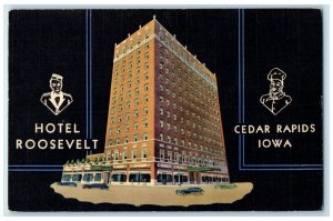 1939 Hotel Roosevelt Exterior Roadside Cedar Rapids Iowa IA Posted Cars Postcard