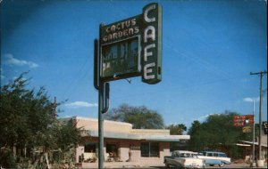 Laredo Texas TX Cactus Gardens Caf� Classic Cars Vintage Postcard