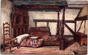 c1910 STRATFORD-ON-AVON ANN HATHAWAY'S COTTAGE BEDROOM POSTCARD 43-14