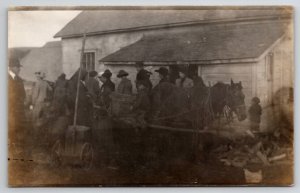 RPPC Women Children Gathering Sale Depot Horse Drawn Wagon c1910 Postcard C23