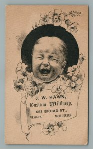 NEWARK NJ J.W.HAWN CUSTOM MILLINERY ADVERTISING ANTIQUE TRADE CARD