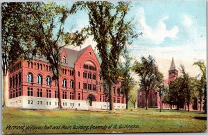 Postcard VT Burlington Williams Hall and Main Building University of VT