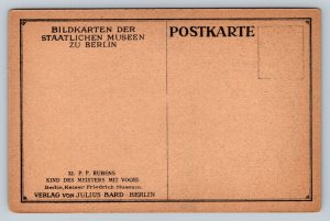 Small Girl with Blonde Curls Holds Bird Museum in Berlin Vintage Postcard 1259