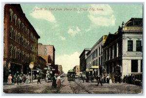 c1910's Fourth St. East From Pierce St. Trolley Sioux City Iowa IA Postcard