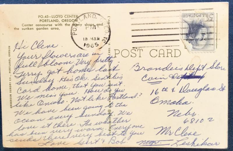 Postcard Used Lloyd Center Portland OR LB