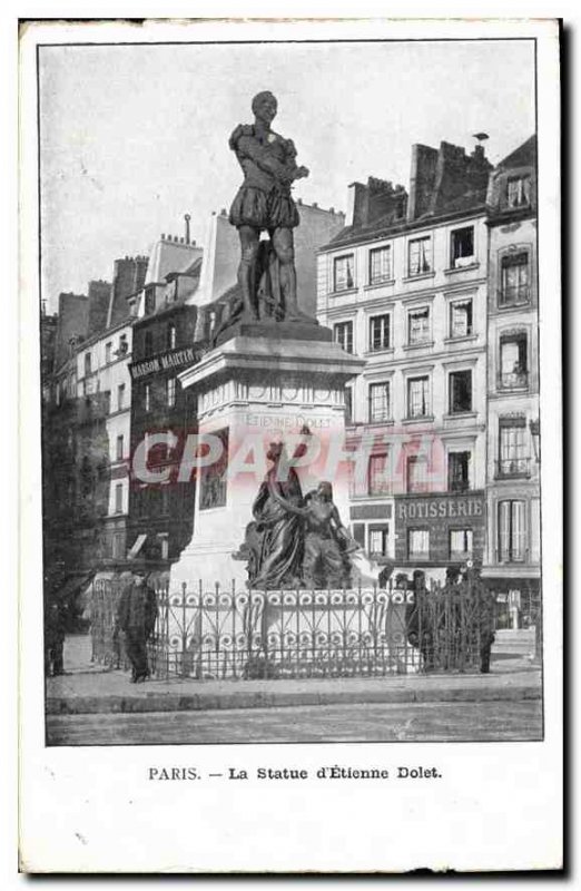 Old Postcard Paris Statue of Etienne Dolet