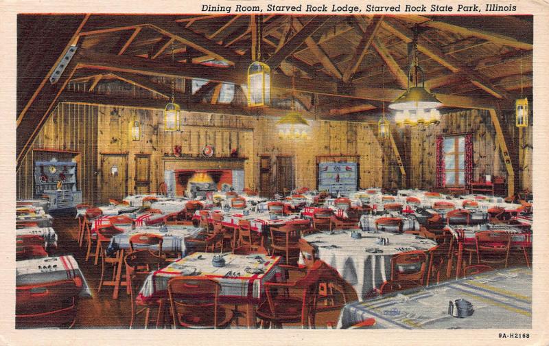 Dining Room, Starved Rock Lodge, Starved Rock, Ilinois, Early Postcard, Unused