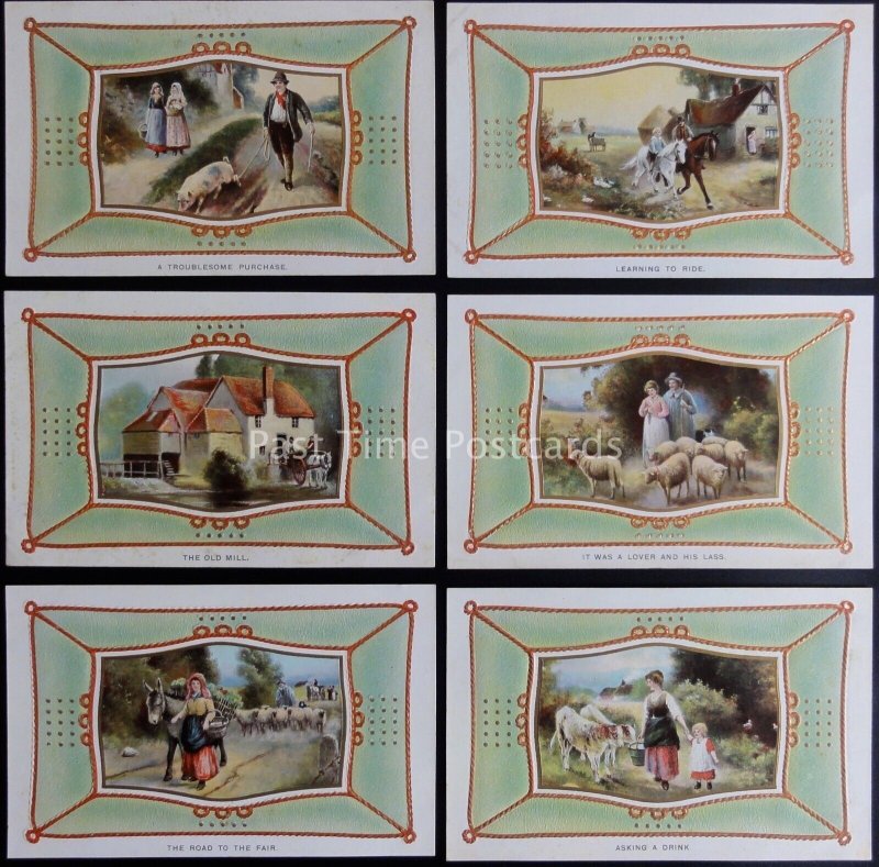 Set of 6 Postcard shows COUNTRY LIFE Sheep Cattle Pigs by Philco Co Series 2257