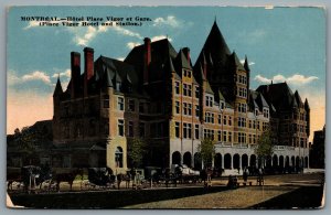 Postcard Montreal PQ c1920s Place Viger Hotel & Railway Station Horse Buggy B