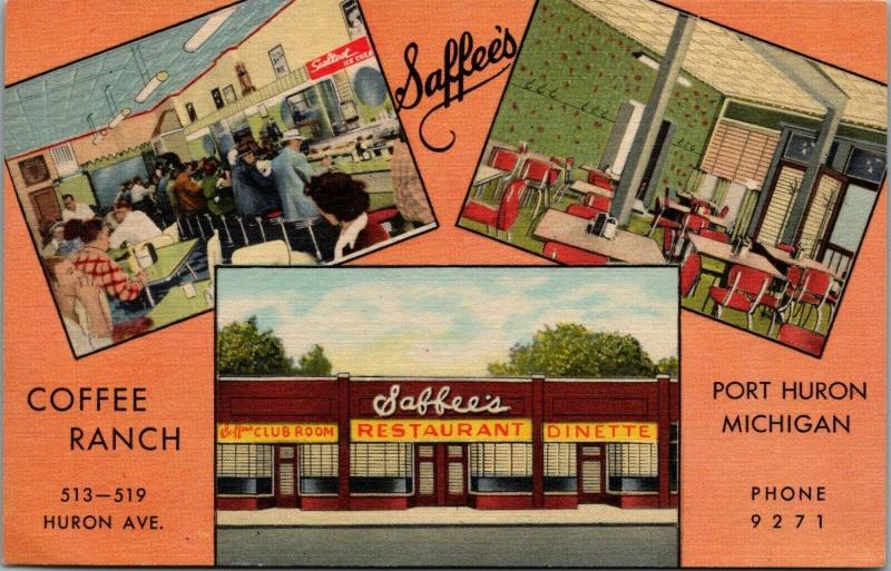 Port Huron Michigan~Saffee's Dinette~Art Deco~Lunch Counter~Coffee~1950 Linen PC 