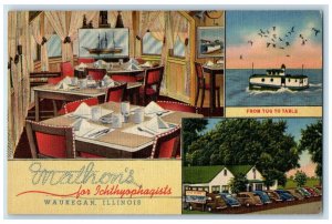 c1950's Mathon's Restaurant Multiview Dining Room Waukegan Illinois IL Postcard