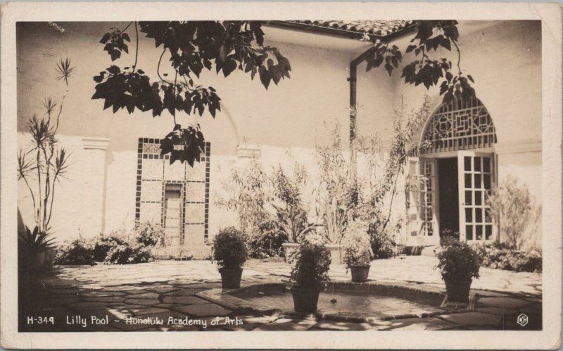 RPPC Postcard Lilly Pool Honolulu Academy of Arts  Hawaii HI