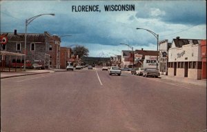 Florence Wisconsin WI Classic 1960s Cars Street Scene Vintage Postcard