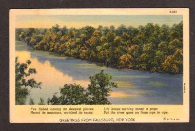 NY Greetings from FALLSBURG NEW YORK Postcard Linen PC